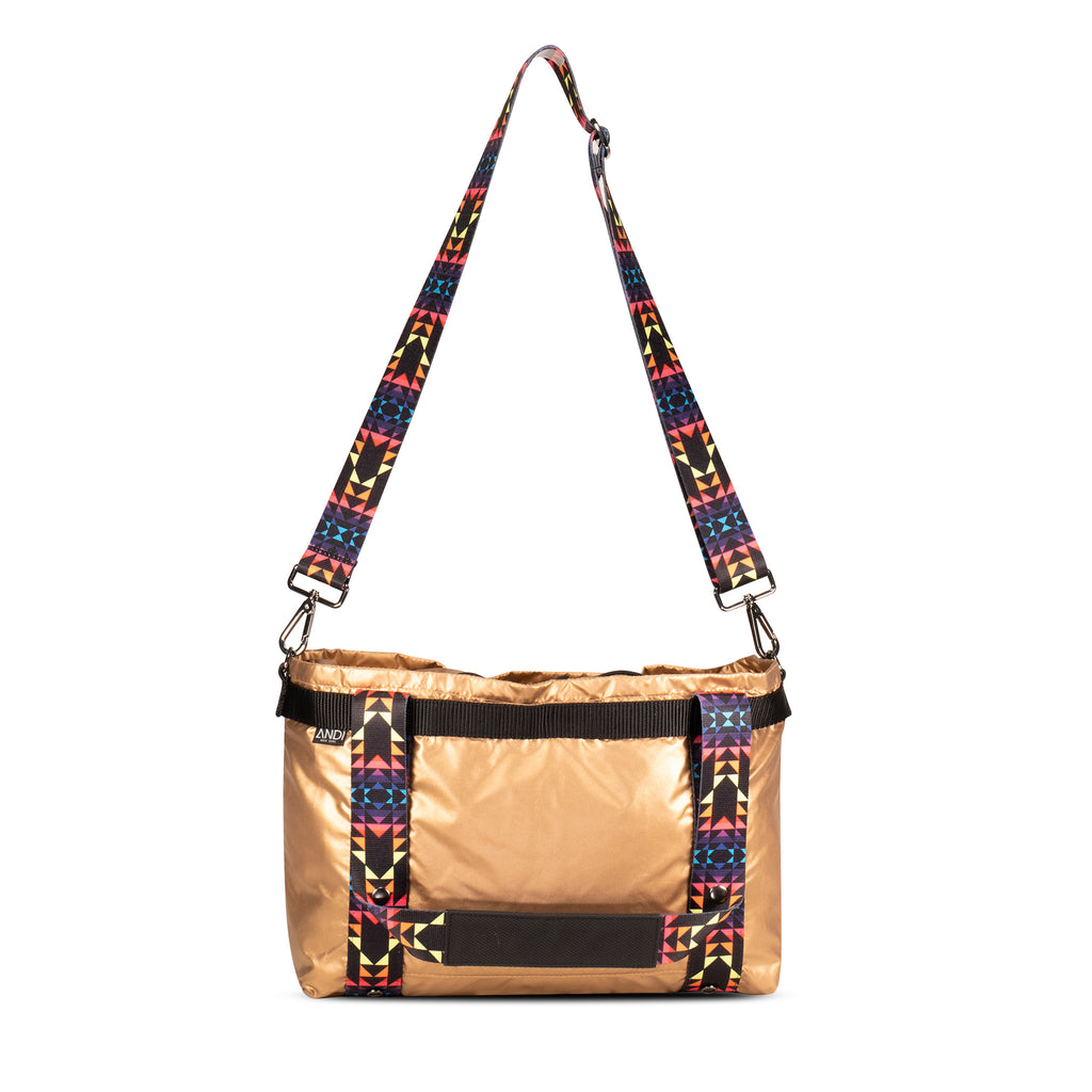 ANDI Small travel tote that transforms from crossbody to backpack | Metallic Rose Gold | Fun Straps