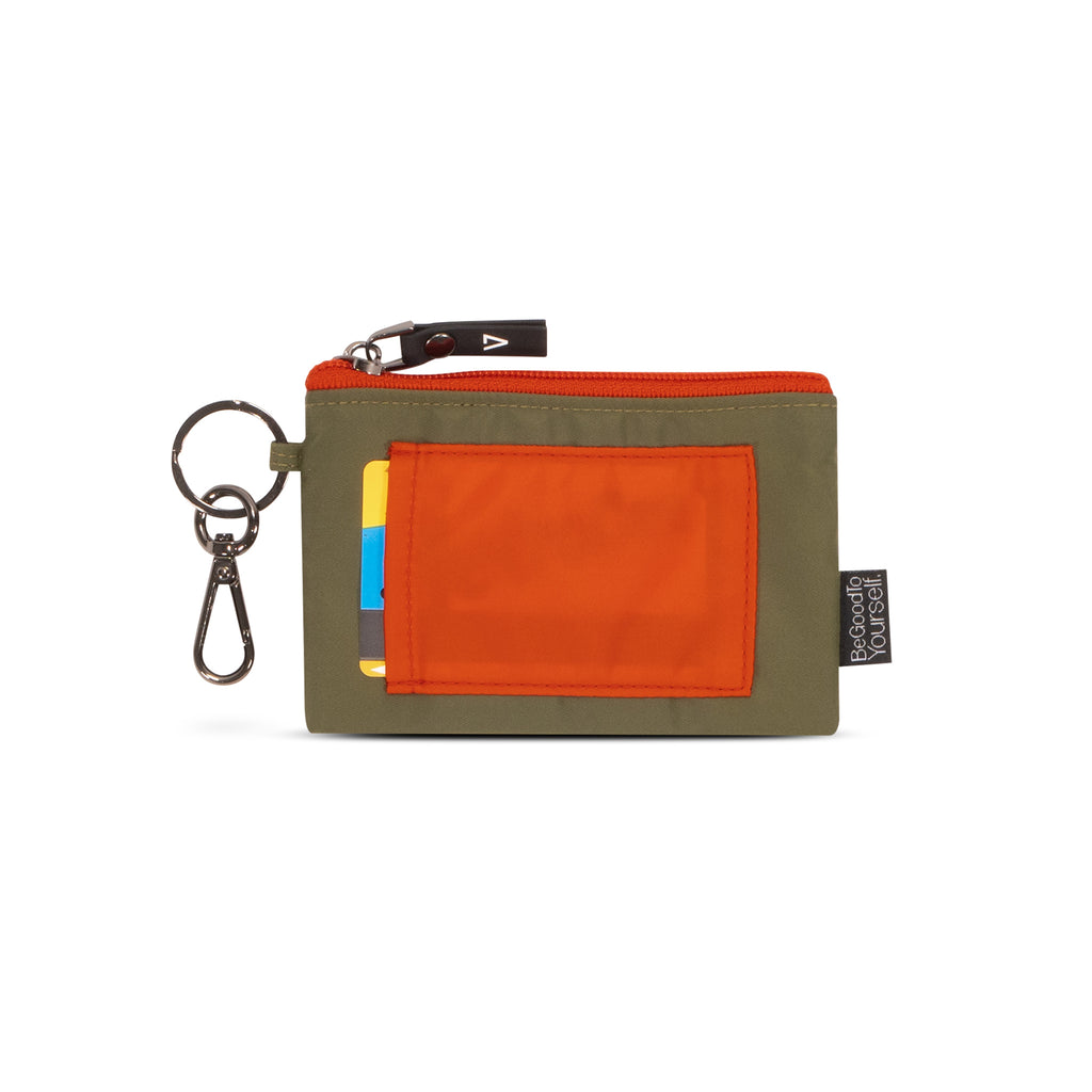 Mini keychain card holder wallet in sage green with orange touch | ANDI Nylon pouch