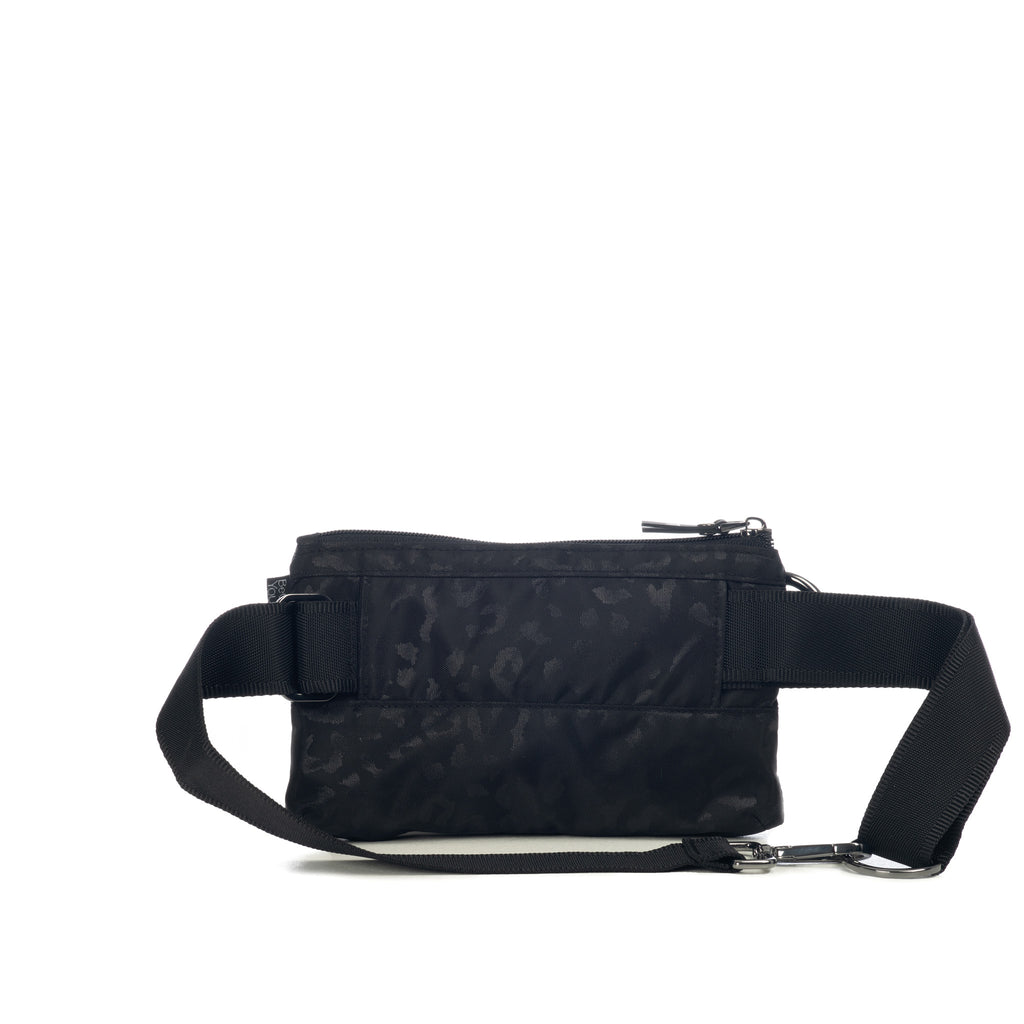 Back of ANDI convertible belt bag in Black Leopard print