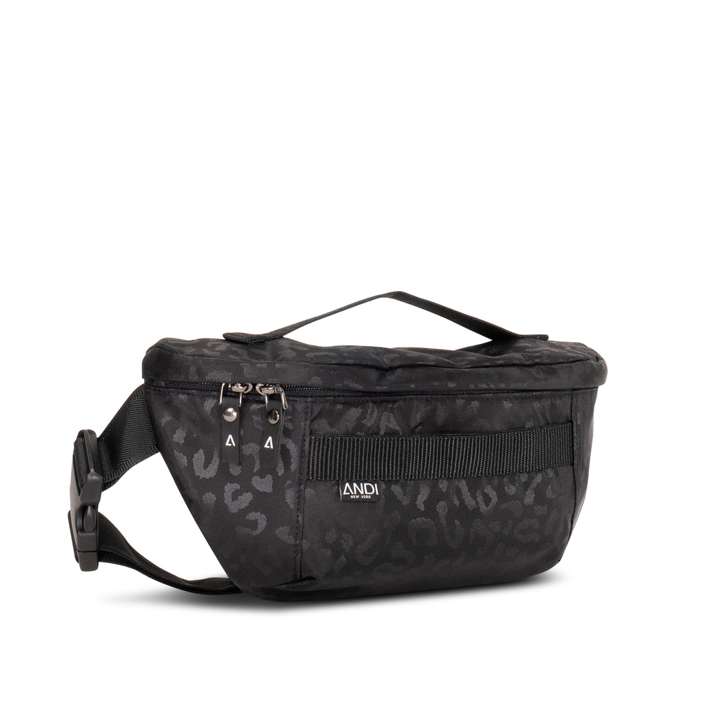 Large nylon waist pack in black leopard print | ANDI Brand