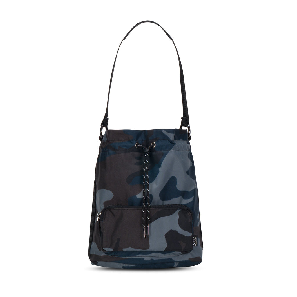 Water-resistant nylon bucket bag in blue camo | ANDI Brand