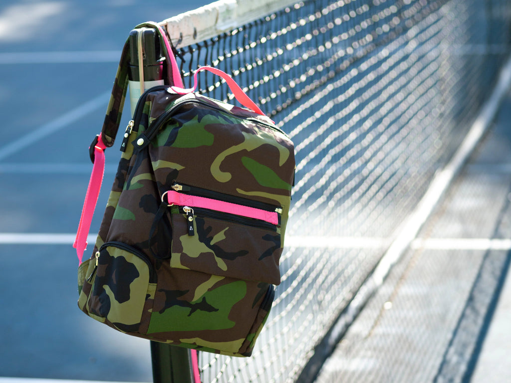 ANDI nylon Water resistant Backpack | Camo with Hot Pink | Laptop bag