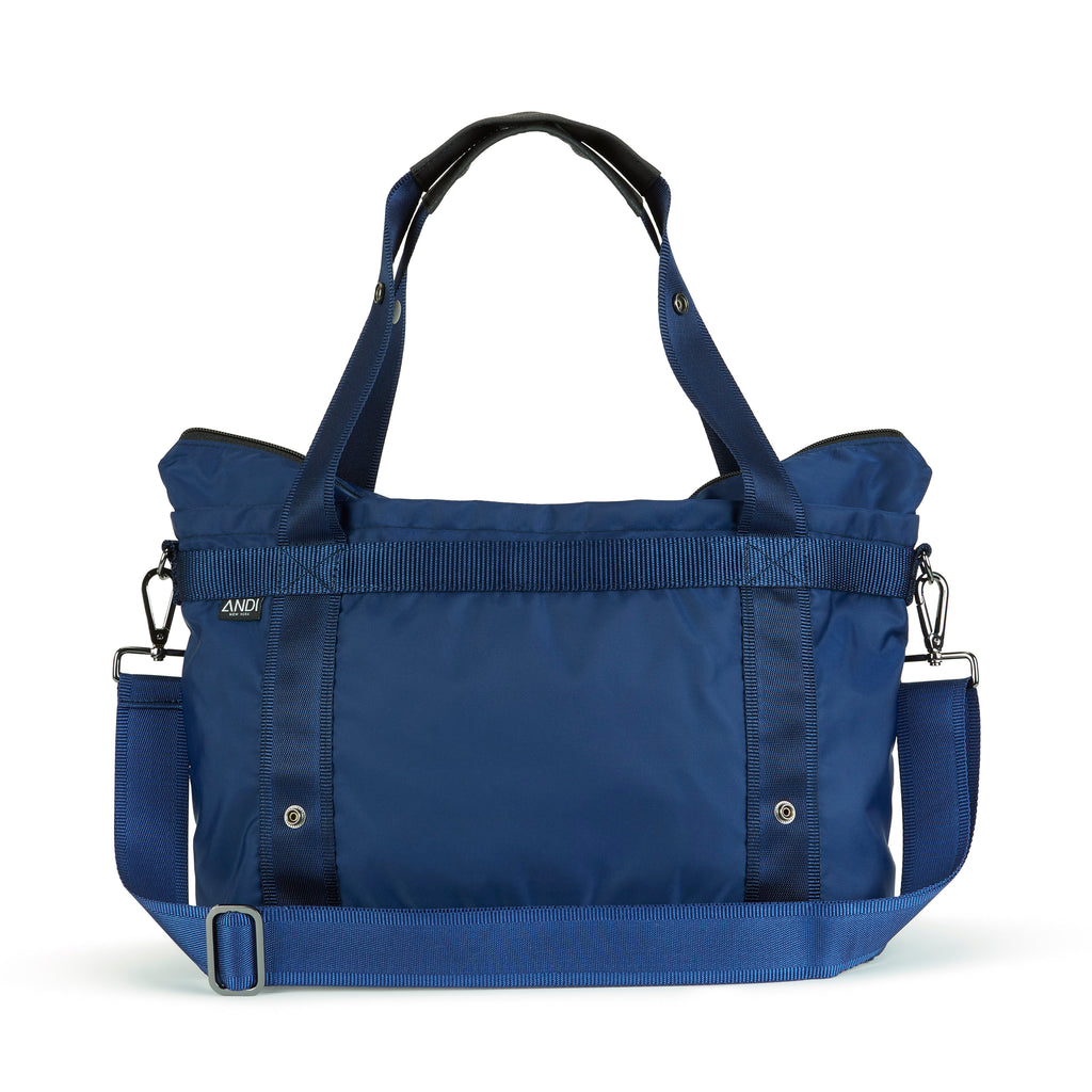 Front view of ANDI Small travel tote that converts to backpack | ANDI Brand | Admiral blue color