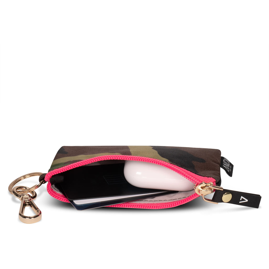 Fashion wallet pouch with key ring and clip | Camo with hot pink | ANDI Nylon keychain