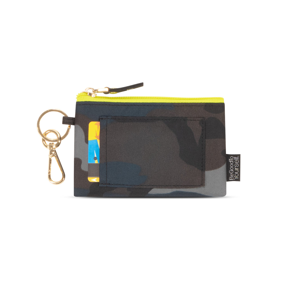Small card holder keychain pouch in grey camo with neon yellow | ANDI Brand