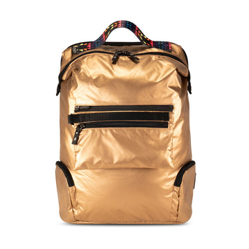 Nylon Travel Backpack with padded laptop compartment and trolley sleeve | Metallic Rose Gold | ANDI