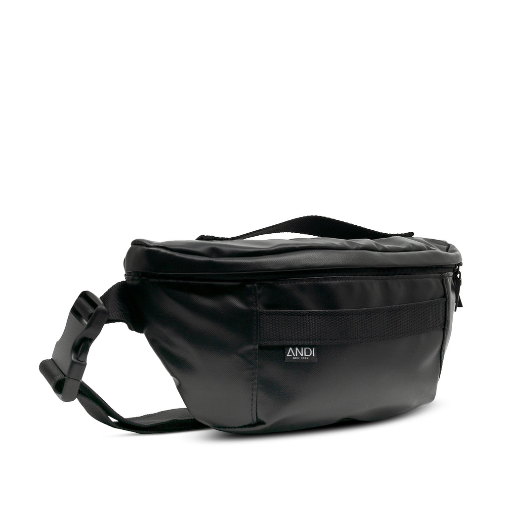 Luxury ANDI fanny pack in black Onyx color | top carry handle | Polyester