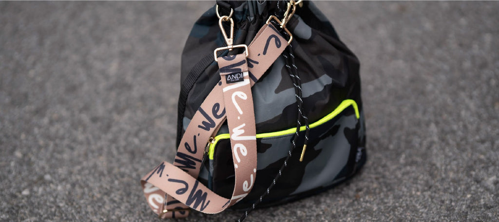 ANDI bucket bag and Me We custom crossbody strap | post-consumer recycled polyester