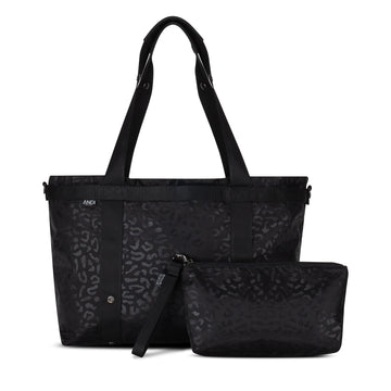 Large nylon travel tote in Black Leopard print that converts to backpack | ANDI Brand