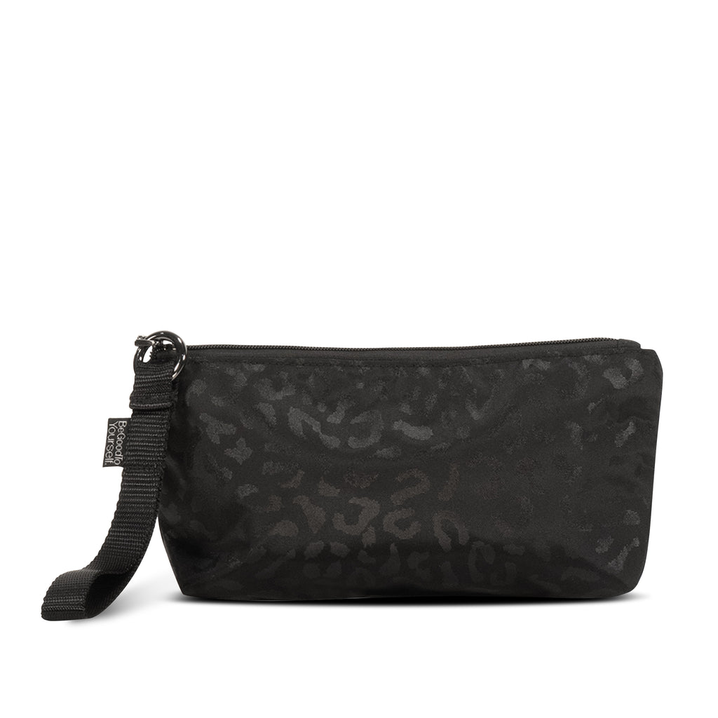 Snap-out wristlet clutch of ANDI Small convertible crossbody tote in Black Leopard print | Travel Bag