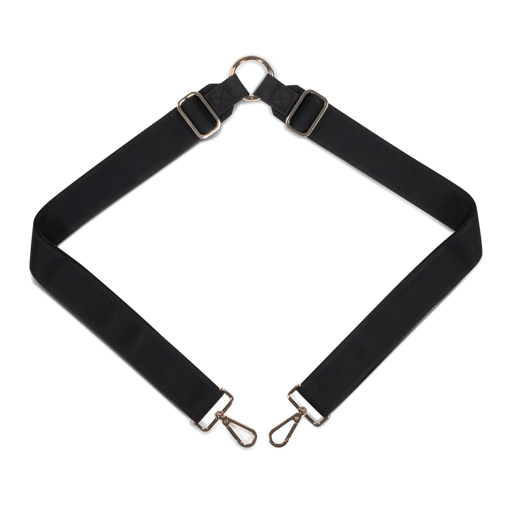 Long cross-body nylon strap with central ring clip | Black with Gold hardware | ANDI Brand