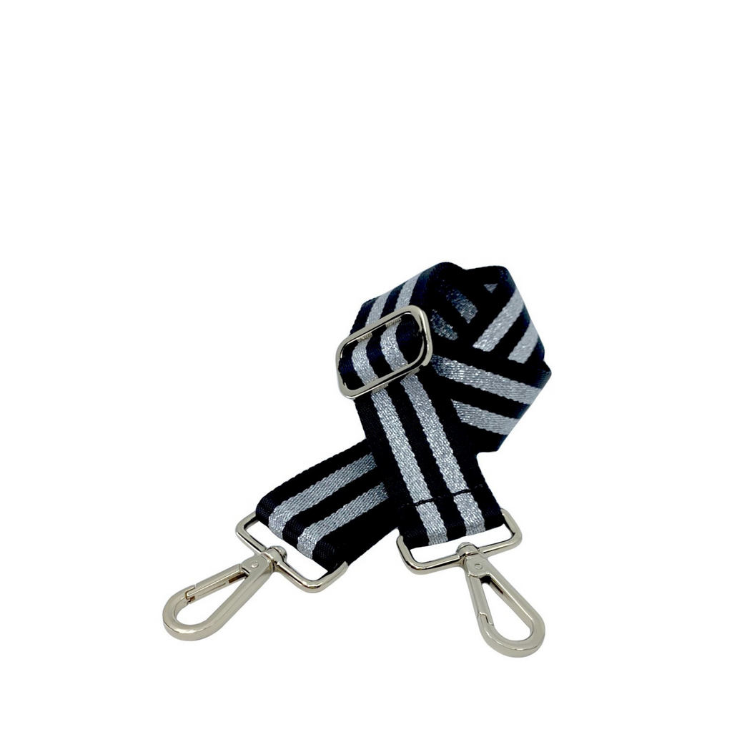 Nylon black strap with metallic silver stripes | Gold hardware | ANDI replacement strap