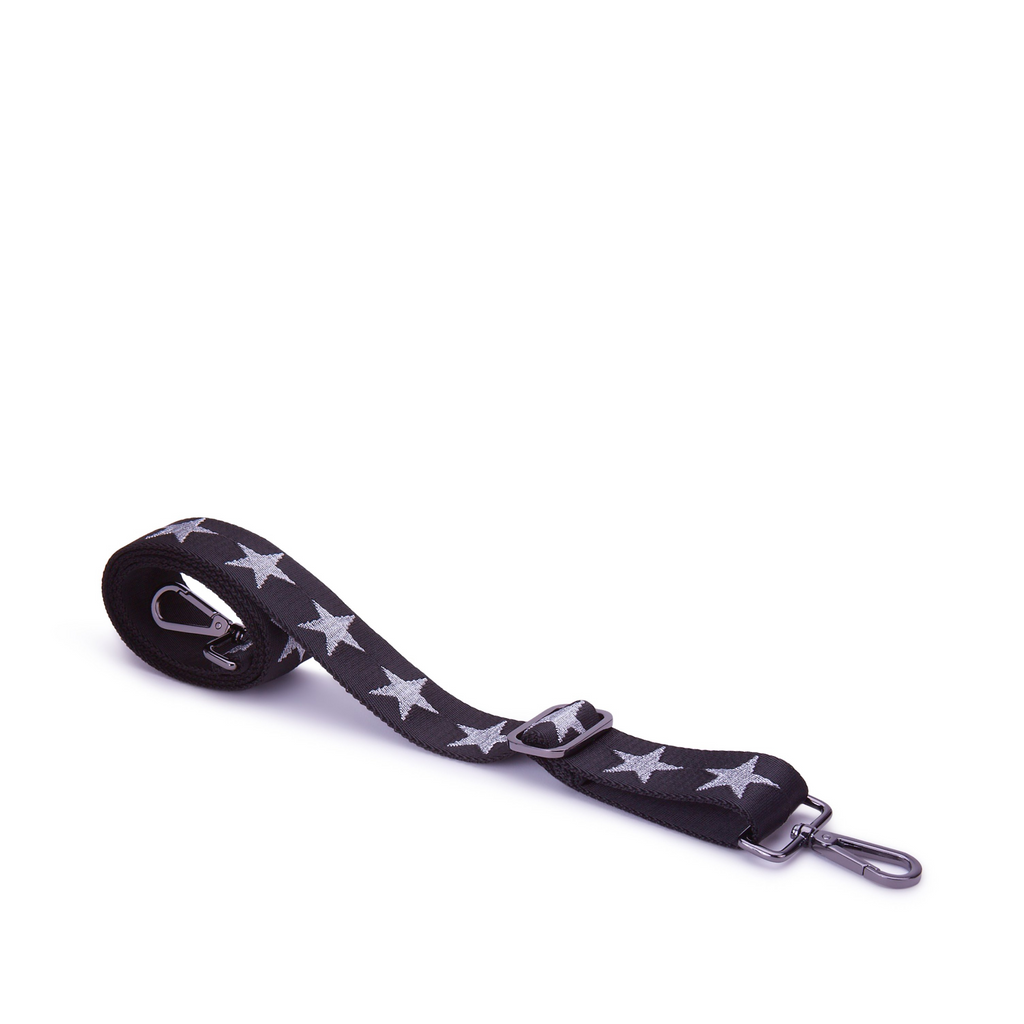 Detachable and adjustable black strap with metallic silver stars | ANDI nylon custom strap
