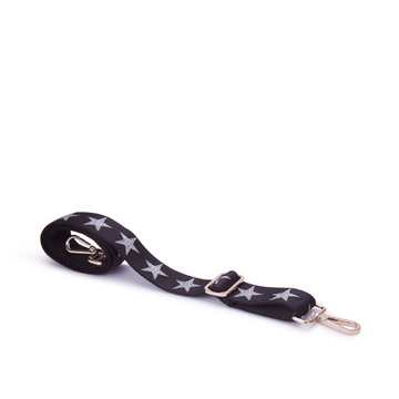 Cross-body replacement strap for ANDI bags | Black with metallic silver stars | Gold hardware
