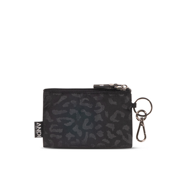 Mini wallet pouch with key ring and clip | ANDI | Black leopard print | Nylon keychain pouch