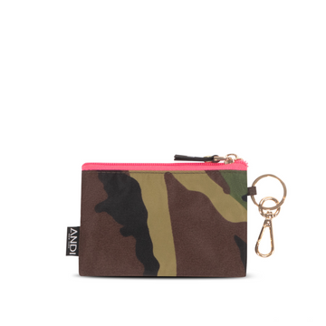 Mini wallet pouch in camouflaged nylon | Hot Pink | Card holder keychain | ANDI Brand