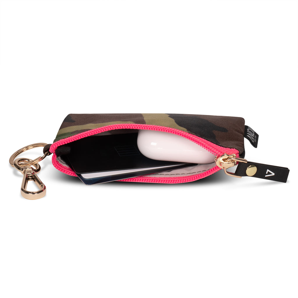 Fashion wallet pouch with key ring and clip | Camo with hot pink | ANDI Nylon keychain
