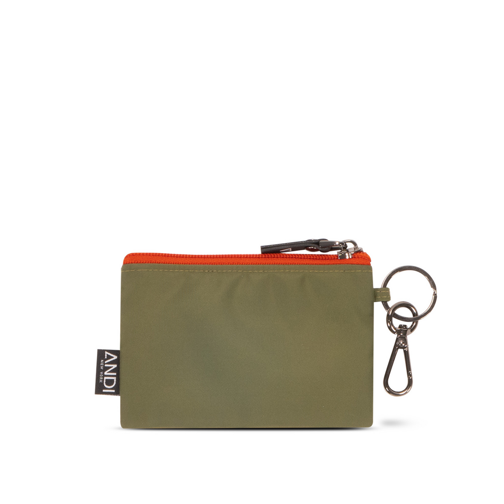 Small wallet pouch with outside slip pocket | Grey green nylon | ANDI