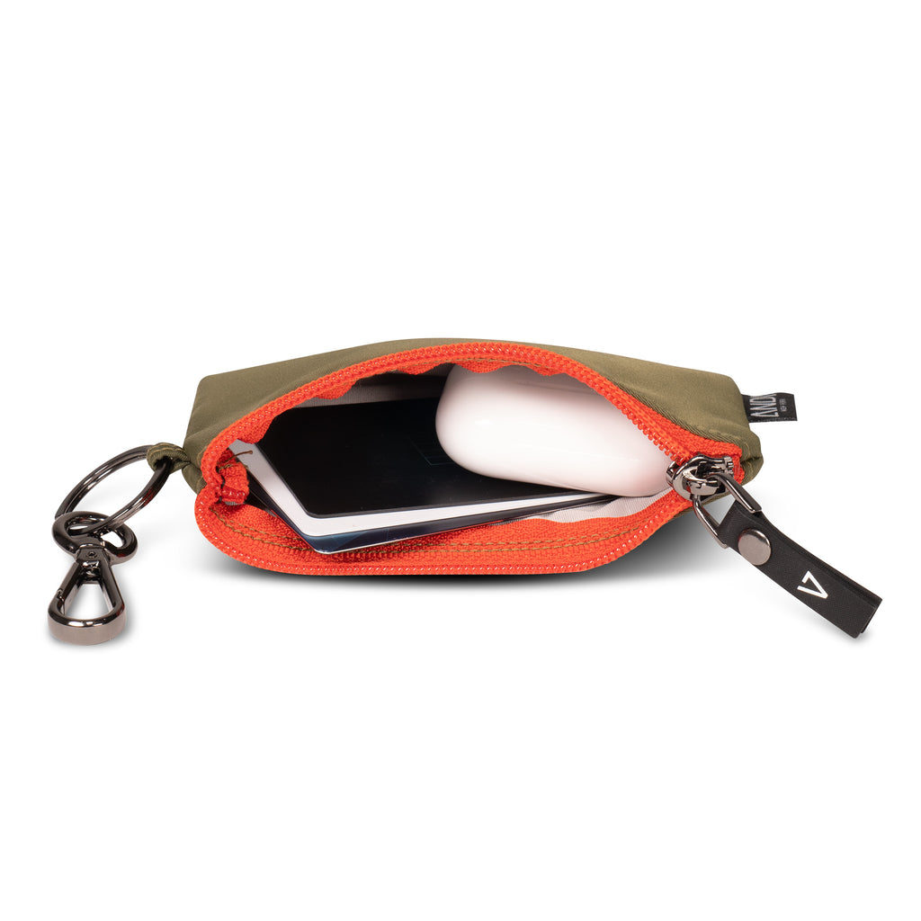 Mini Keychain wallet pouch in green and orange nylon | Card Holder | ANDI Brand