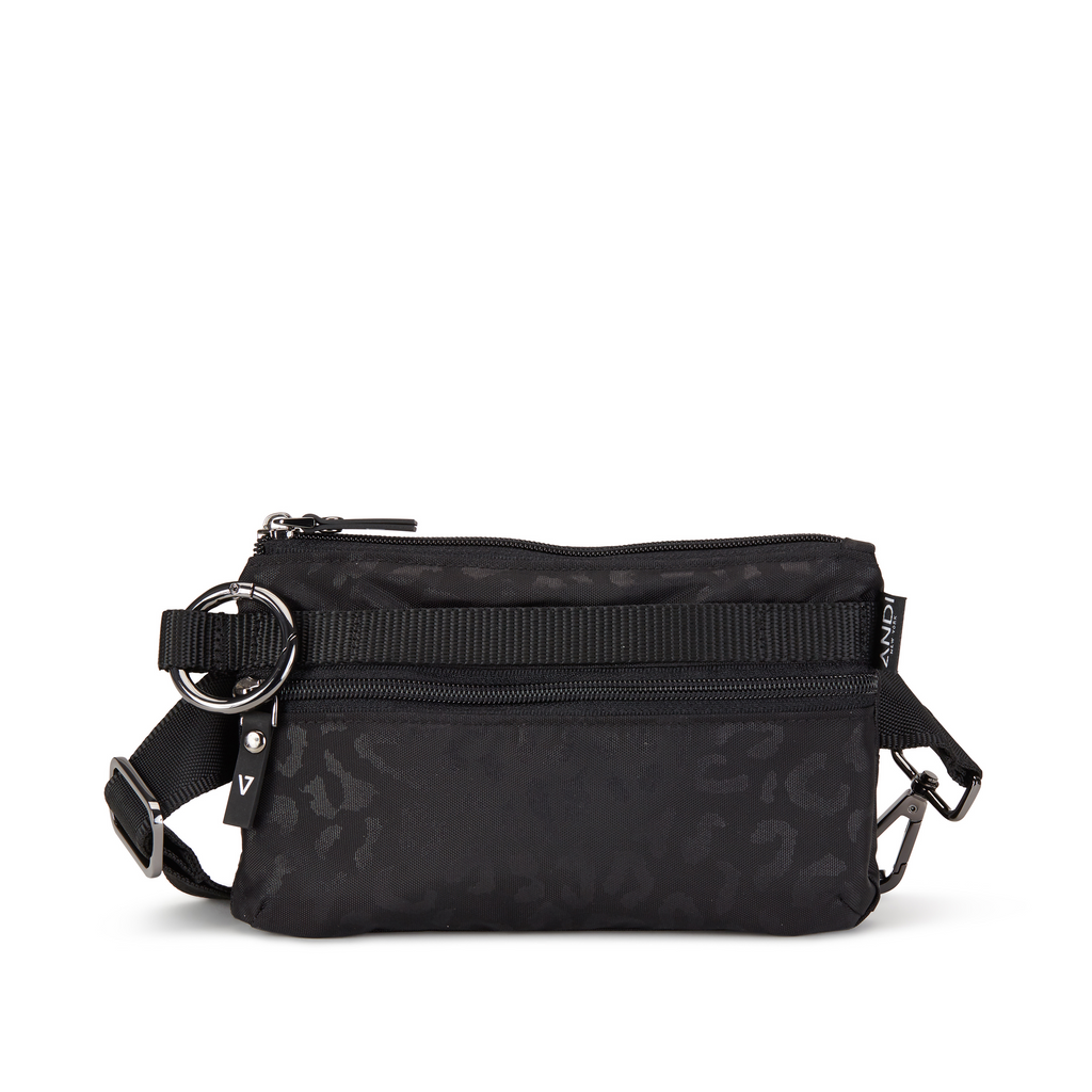 Small convertible belt bag in Black Leopard print with adjustable and removable straps | ANDI Brand