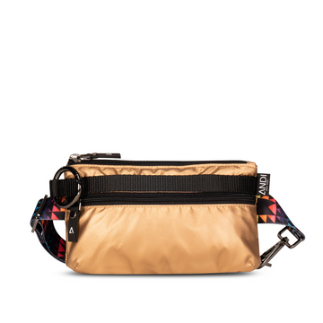 Metallic rose gold convertible belt bag | ANDI Urban Clutch | Fun strap