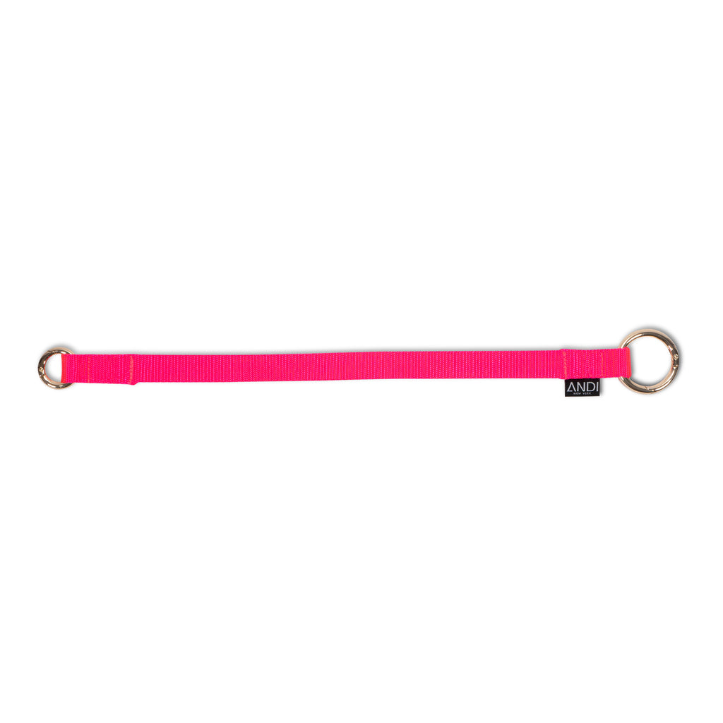Small nylon wristlet strap in hot pink with ring clips on both sides | ANDI Key Leash