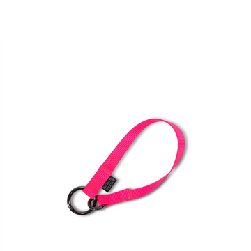 Hot pink ANDI key leash with gunmetal ring clips | Nylon wristlet strap
