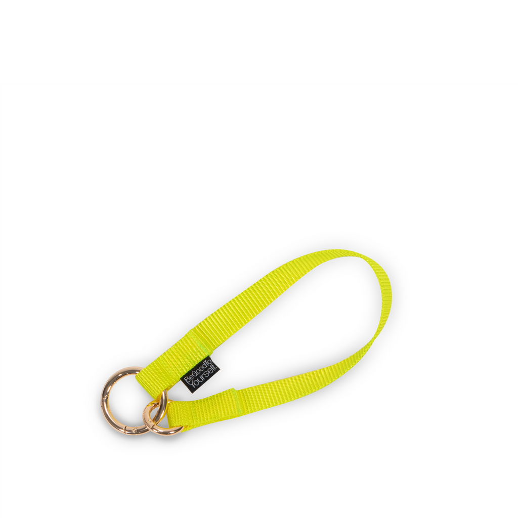 Nylon Key leash in neon yellow with gold ring clips on both sides | ANDI Brand