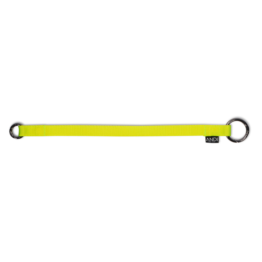 Nylon wristlet strap in hot yellow with ring clips on both sides | ANDI Key leash