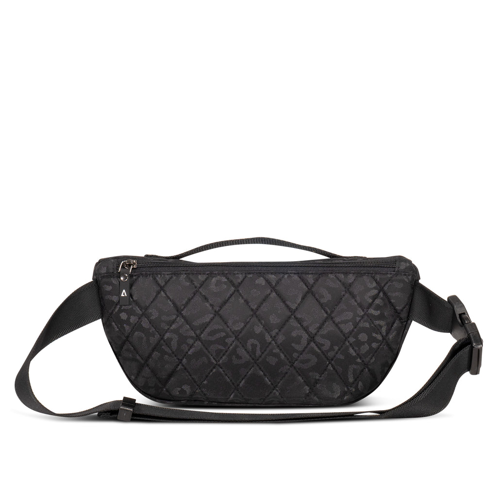 Nylon belt bag with hidden large back zipper section | Black Leopard | ANDI Brand