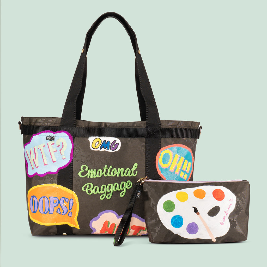 One of a kind ANDI Large tote with its detachable handheld wristlet pouch | artist Kristin Simmons