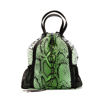 Lightweight ladies nylon gym bag in green snake print with adjustable backpack straps | ANDI Brand