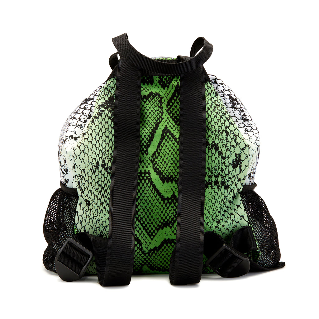 Stylish nylon diaper bag in green snake print with adjustable backpack straps | ANDI Brand