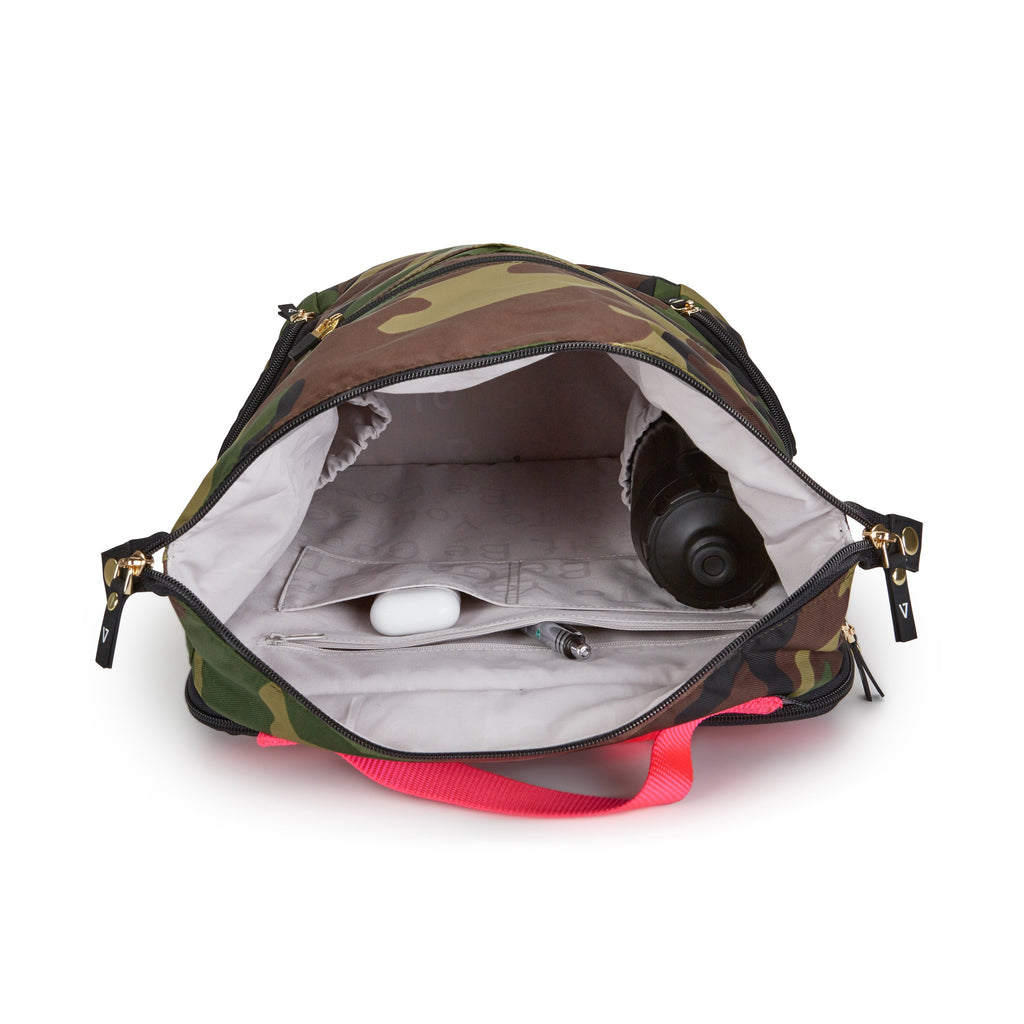 Inside view of ANDI Backpack in camo | Laptop Travel Bag | Nylon | Water resistant