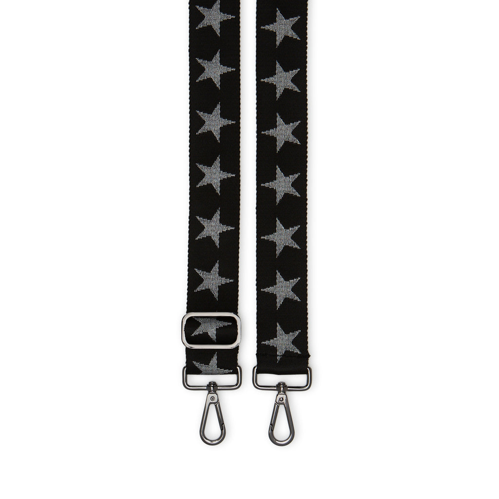 Black cross-body nylon strap with silver stars | ANDI replacement strap with gunmetal hardware