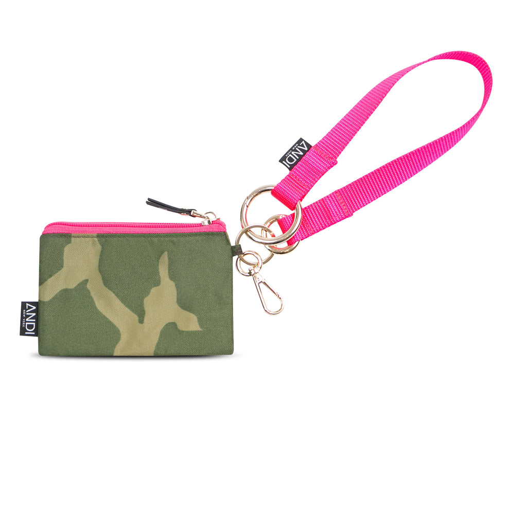 Nylon hot pink key leash with ring clips that can connect to any bag | ANDI wristlet strap