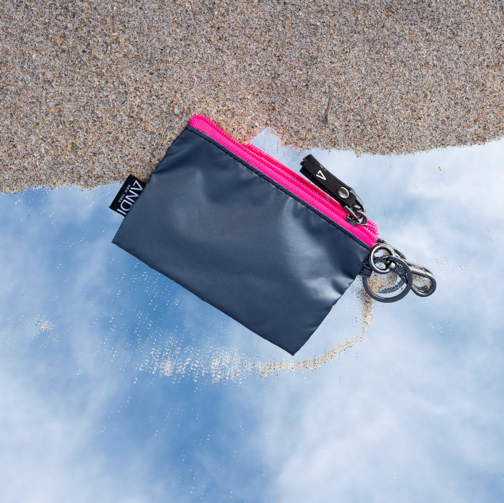Metallic silver nylon keychain card holder pouch | Hot pink | ANDI Brand