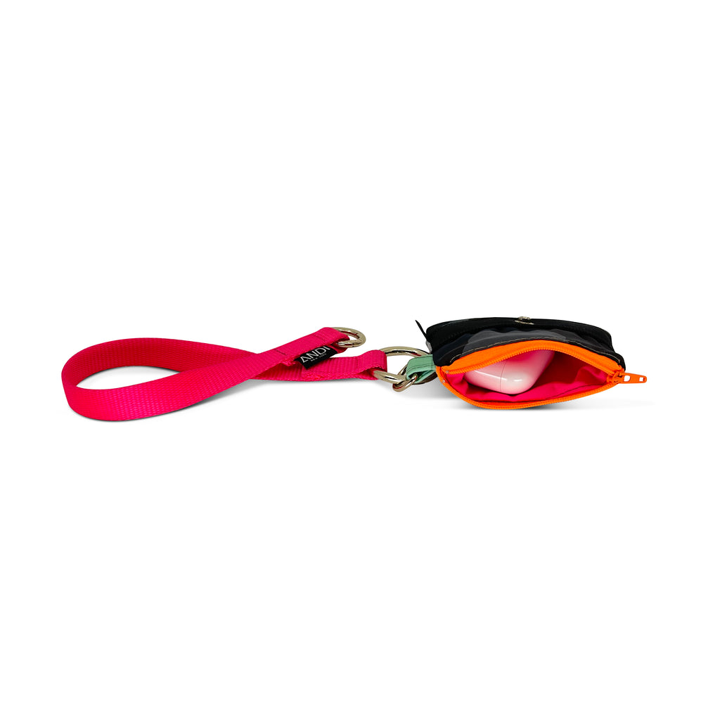 Recycled ANDI nylon nano pouch with D-ring that can attach to key leash or strap | Made in USA