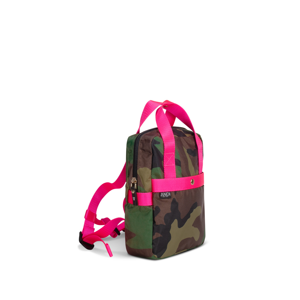 Nylon lightweight small backpack for kids | Camo with hot pink | ANDI Brand